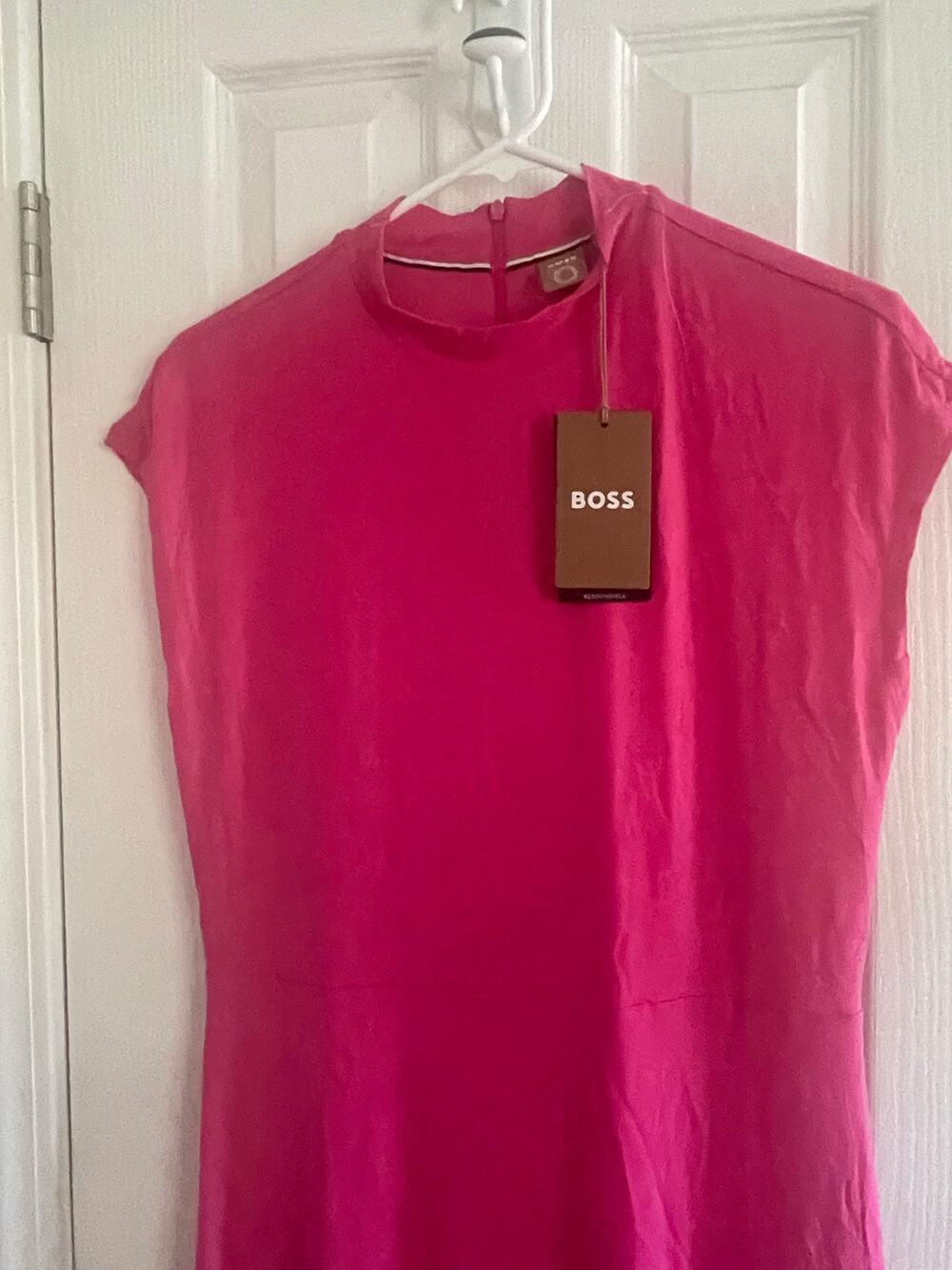 Boss Hugo Boss Ellira Dress Medium Womens Pink Jersey Mock Neck A Line Midi, A64